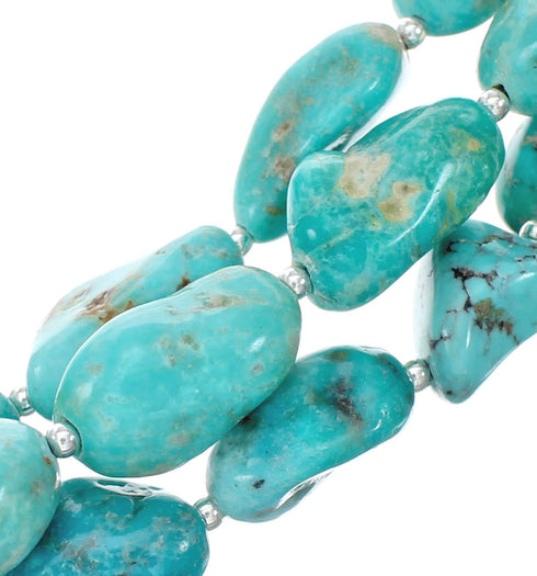 Navajo 3-Strand Sterling Silver Kingman Turquoise Bead Necklace X11176
