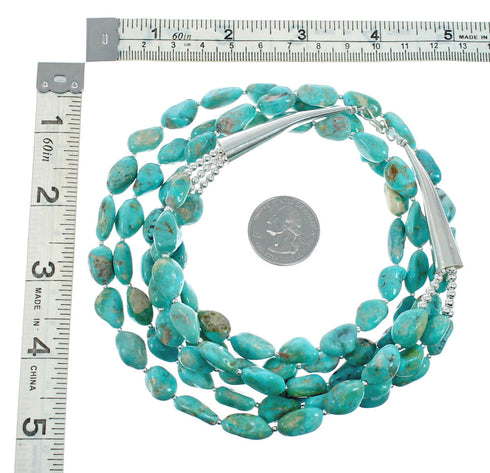 Navajo 3-Strand Sterling Silver Kingman Turquoise Bead Necklace X11176