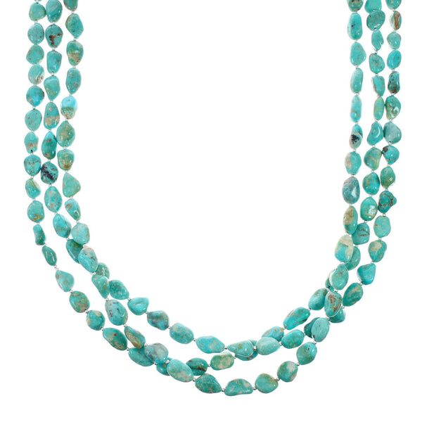 Navajo 3-Strand Sterling Silver Kingman Turquoise Bead Necklace X11177
