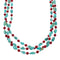 Navajo 3-Strand Sterling Silver Kingman Turquoise And Coral Bead Necklace X11178