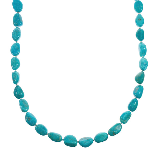 Native American Navajo Turquoise Sterling Silver Bead Necklace X11179