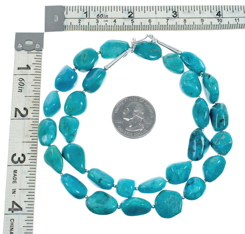 Native American Navajo Turquoise Sterling Silver Bead Necklace X11180