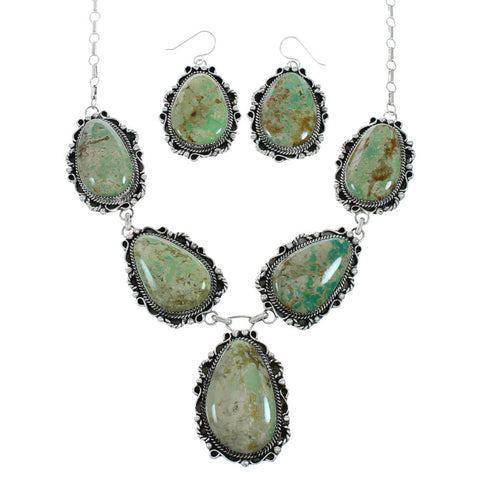 Authentic Navajo Sterling Silver Kingman Turquoise Link Necklace Earrings Set X11182