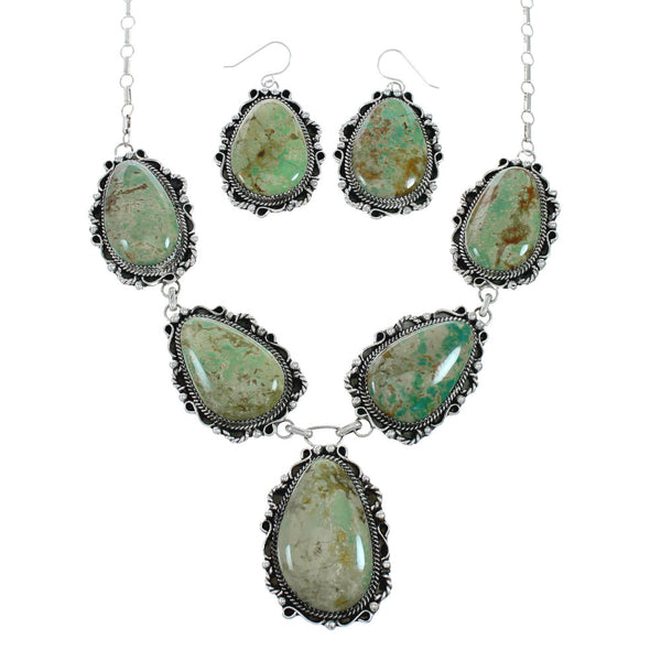 Authentic Navajo Sterling Silver Kingman Turquoise Link Necklace Earrings Set X11182