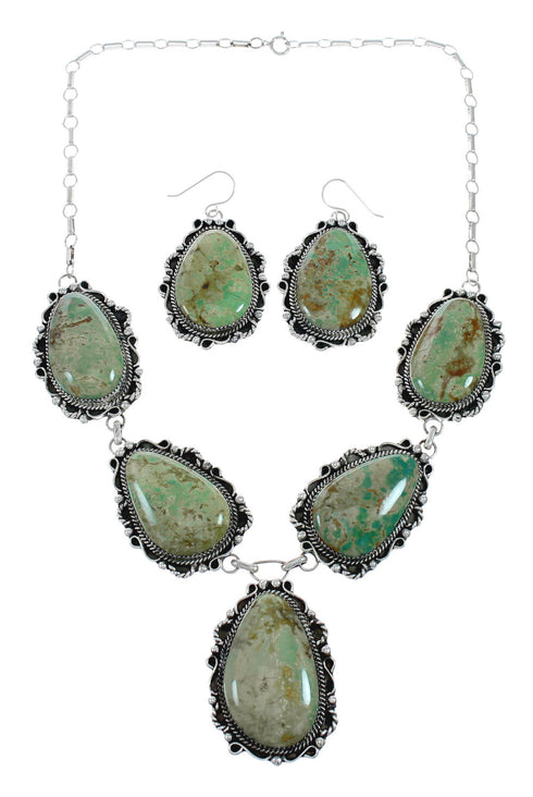 Authentic Navajo Sterling Silver Kingman Turquoise Link Necklace Earrings Set X11182