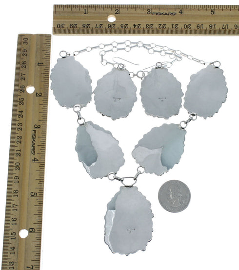 Authentic Navajo Sterling Silver Kingman Turquoise Link Necklace Earrings Set X11182