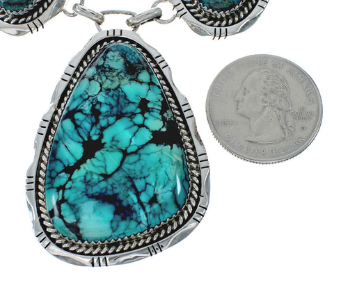 Authentic Navajo Sterling Silver Turquoise Link Necklace Earrings Set X11208