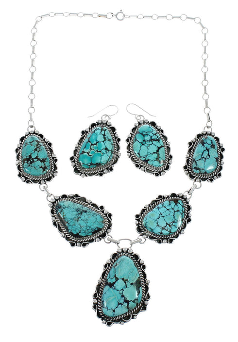 Authentic Navajo Sterling Silver Turquoise Link Necklace Earrings Set X11183