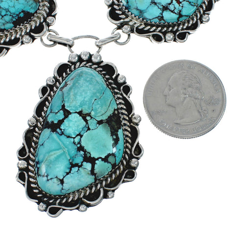 Authentic Navajo Sterling Silver Turquoise Link Necklace Earrings Set X11183