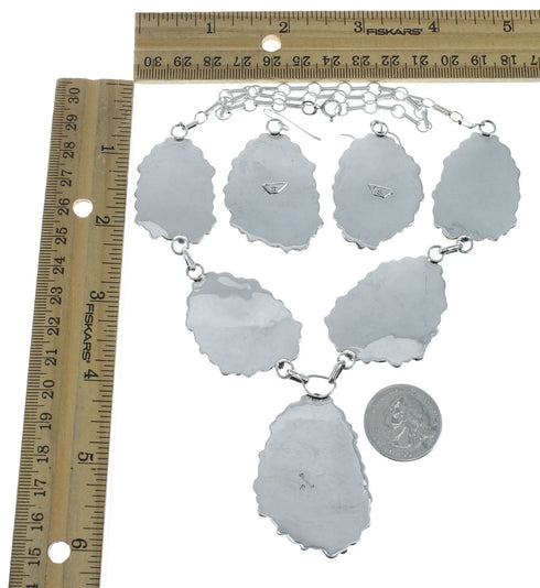 Authentic Navajo Sterling Silver Turquoise Link Necklace Earrings Set X11183