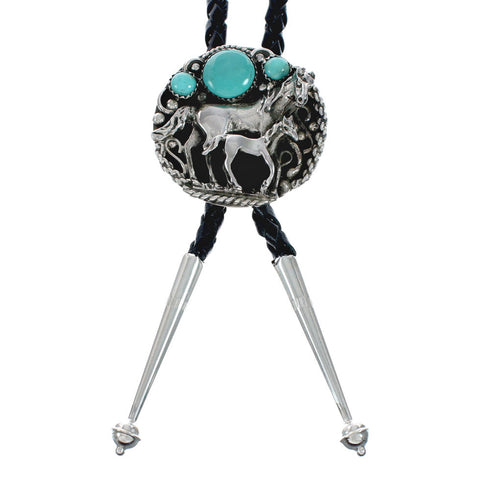 Navajo Sterling Silver And Turquoise Horse Bolo Tie X11186