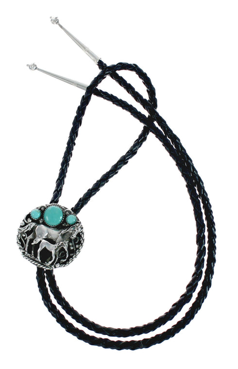 Navajo Sterling Silver And Turquoise Horse Bolo Tie X11186
