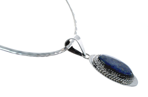 Navajo Sterling Silver Collar Lapis Pendant Necklace Set X11185