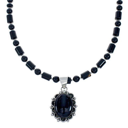 Onyx Sterling Silver Native American Bead Necklace X11193