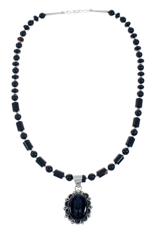 Onyx Sterling Silver Native American Bead Necklace X11193