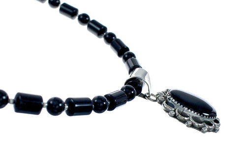 Onyx Sterling Silver Native American Bead Necklace X11193