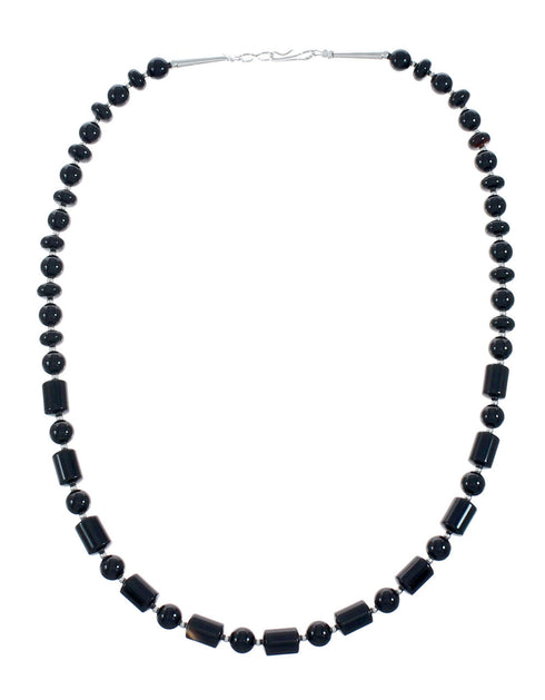 Onyx Sterling Silver Native American Bead Necklace X11193