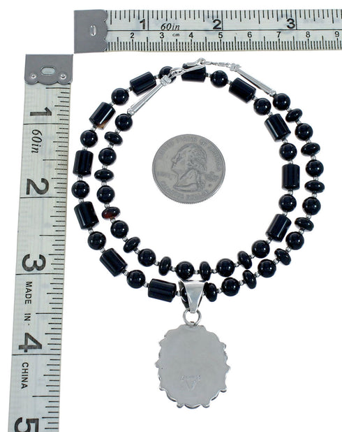 Onyx Sterling Silver Native American Bead Necklace X11193