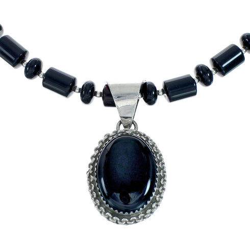 Native American Navajo Onyx Sterling Silver Bead Necklace X11194