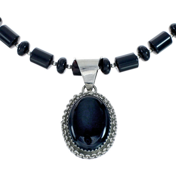 Native American Navajo Onyx Sterling Silver Bead Necklace X11194