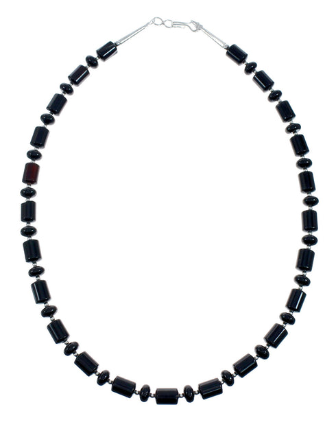 Native American Navajo Onyx Sterling Silver Bead Necklace X11194