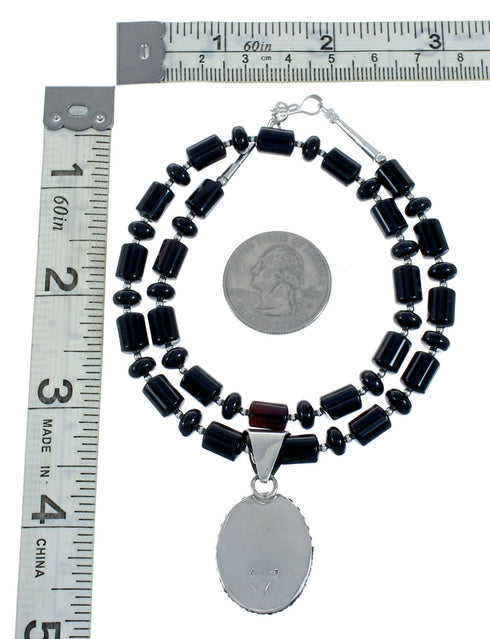 Native American Navajo Onyx Sterling Silver Bead Necklace X11194