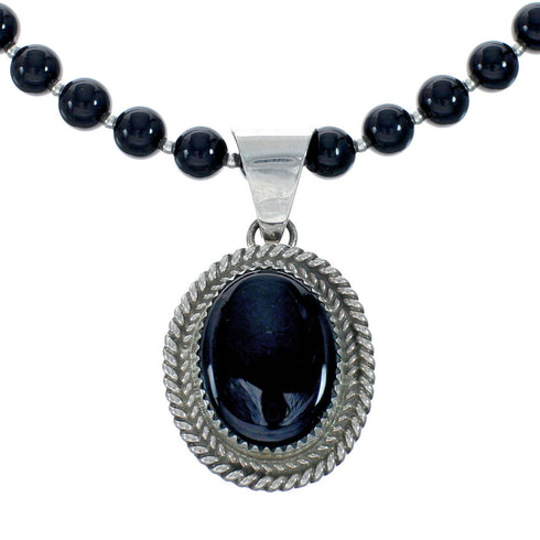 Native American Navajo Onyx Sterling Silver Bead Necklace X11196