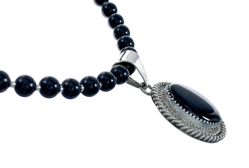 Native American Navajo Onyx Sterling Silver Bead Necklace X11196