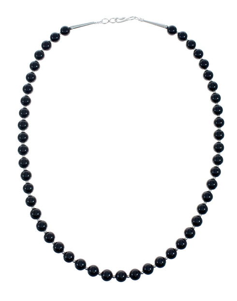 Native American Navajo Onyx Sterling Silver Bead Necklace X11196