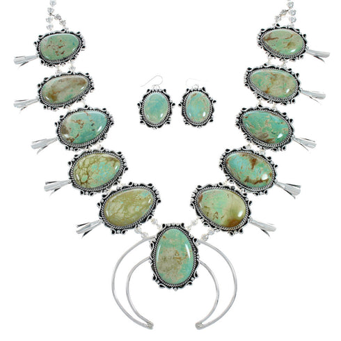 Navajo Kingman Turquoise Sterling Silver Naja Squash Blossom Necklace Set X11207