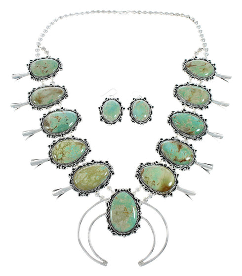 Navajo Kingman Turquoise Sterling Silver Naja Squash Blossom Necklace Set X11207
