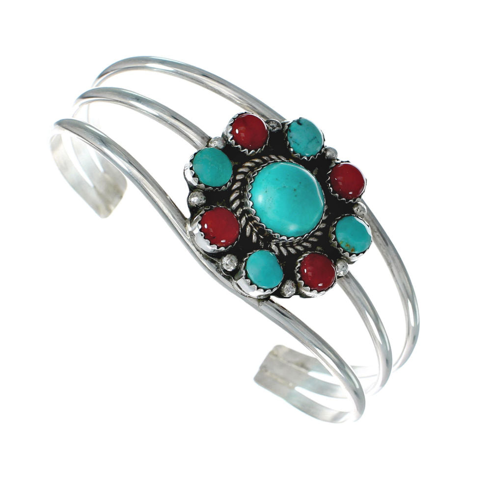 Native American Turquoise Coral Sterling Silver Navajo Cuff Bracelet X ...