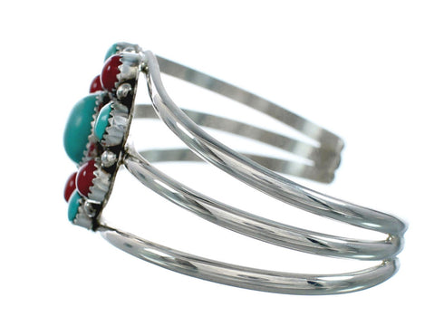Native American Turquoise Coral Sterling Silver Navajo Cuff Bracelet X11200