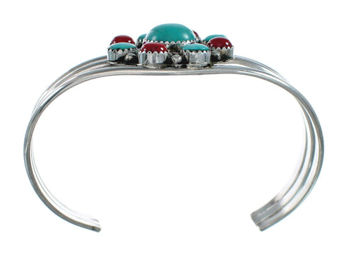 Native American Turquoise Coral Sterling Silver Navajo Cuff Bracelet X11200
