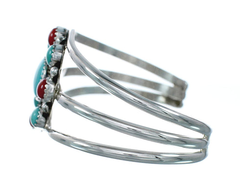 Native American Turquoise Coral Sterling Silver Navajo Cuff Bracelet X11201