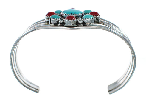 Native American Turquoise Coral Sterling Silver Navajo Cuff Bracelet X11201