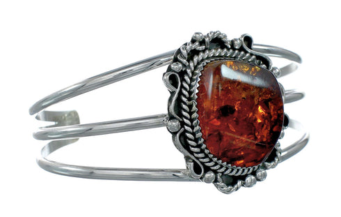 Native American Navajo Amber Sterling Silver Cuff Bracelet X11202