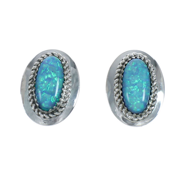 Navajo Sterling Silver Opal Post Stud Earrings X11203