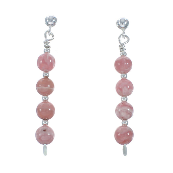 Genuine Sterling Silver Rhodochrosite Bead Post Dangle Earrings X11206