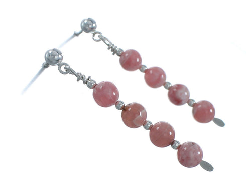 Genuine Sterling Silver Rhodochrosite Bead Post Dangle Earrings X11206