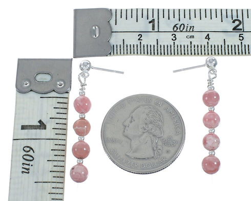 Genuine Sterling Silver Rhodochrosite Bead Post Dangle Earrings X11206