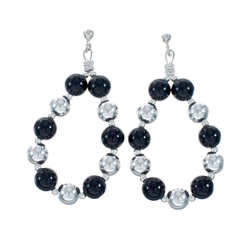 Sterling Silver And Onyx Bead Post Dangle Earrings X11217