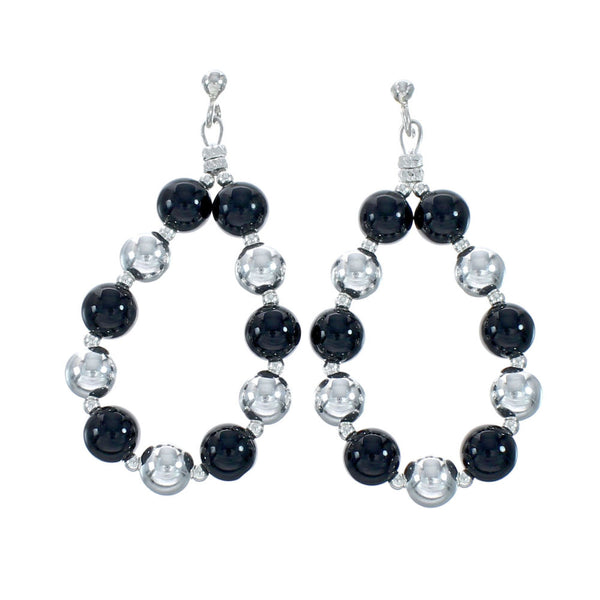 Sterling Silver And Onyx Bead Post Dangle Earrings X11217