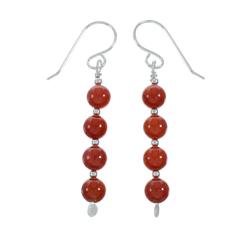 Navajo Coral Bead Hook Dangle Sterling Silver Earrings X11220