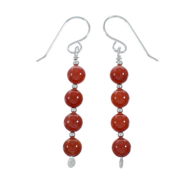 Navajo Coral Bead Hook Dangle Sterling Silver Earrings X11220