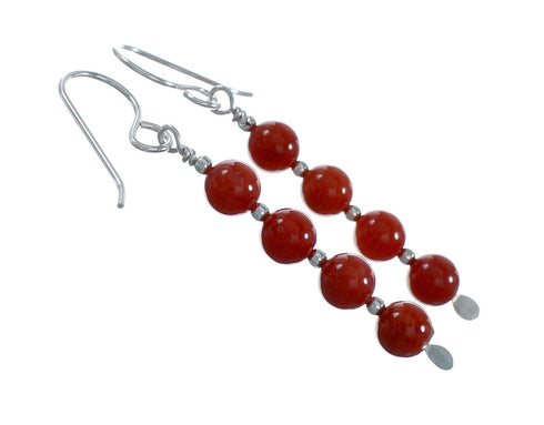 Navajo Coral Bead Hook Dangle Sterling Silver Earrings X11220