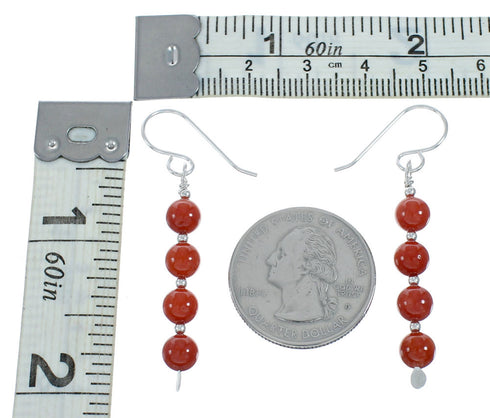 Navajo Coral Bead Hook Dangle Sterling Silver Earrings X11220