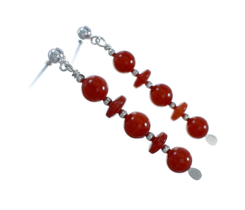 Navajo Coral Post Dangle Sterling Silver Bead Earrings X11221