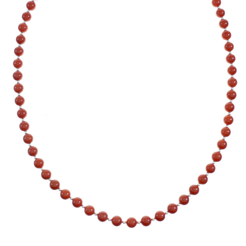 Native American Sterling Silver Coral Bead Necklace X11229