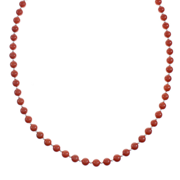 Native American Sterling Silver Coral Bead Necklace X11229